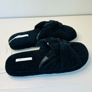 Skin Black Velour Slippers Size M 7-8 NWT